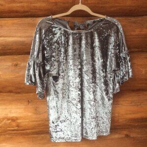 Doe & Rae Gray/Silver Whimsigoth Crushed Velvet Fairycore Bell Sleeve Top Small